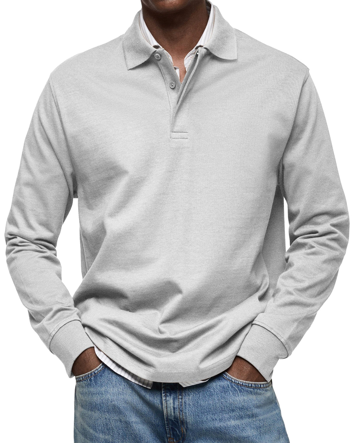 Percy | Men's Long-Sleeve Polo Shirt, Tailored Smart Polo | Bella Blue