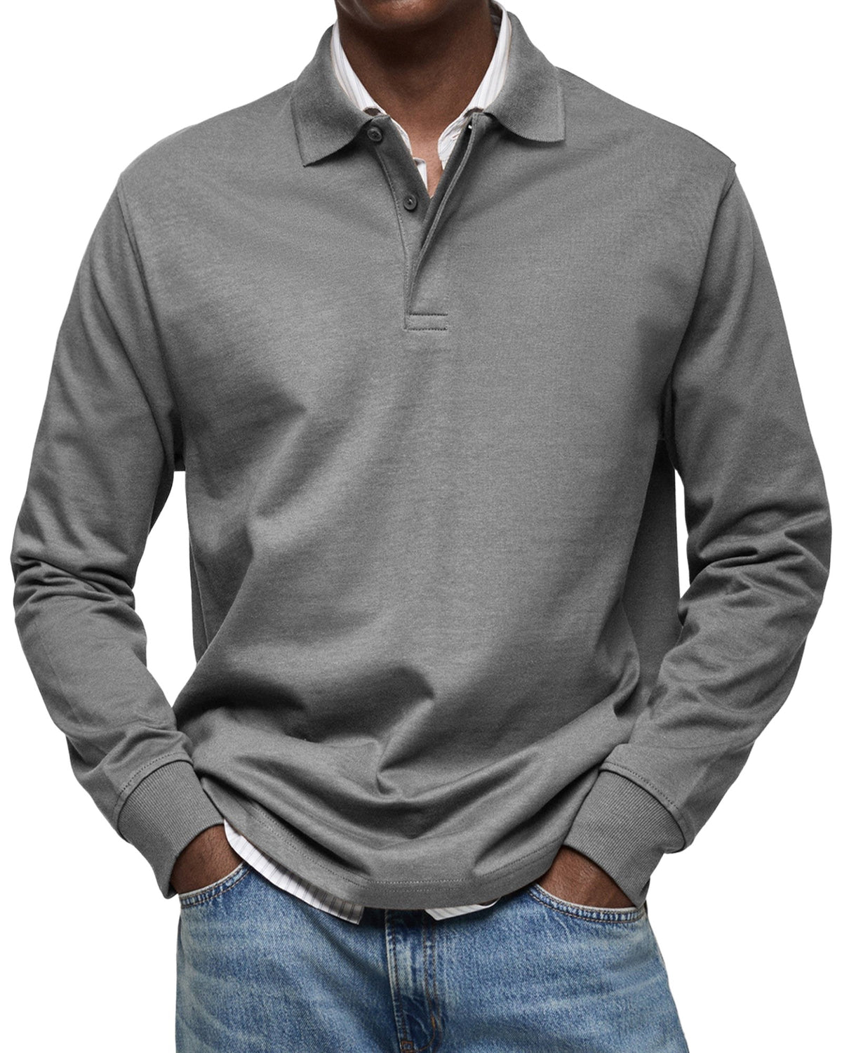 Percy | Men's Long-Sleeve Polo Shirt, Tailored Smart Polo | Bella Blue