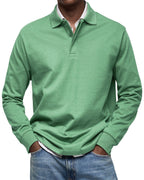 Percy | Men's Long-Sleeve Polo Shirt, Tailored Smart Polo | Bella Blue
