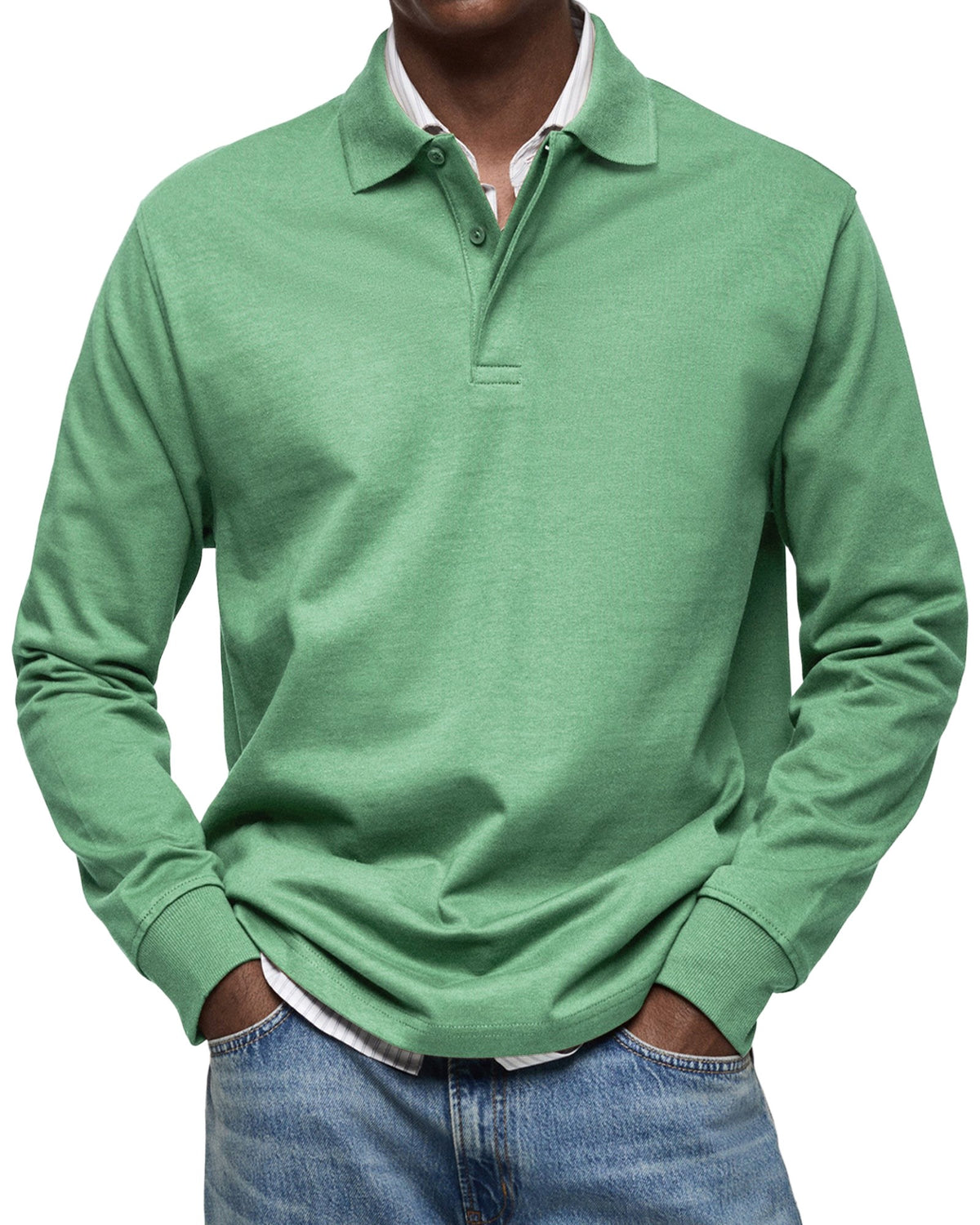 Percy | Men's Long-Sleeve Polo Shirt, Tailored Smart Polo | Bella Blue