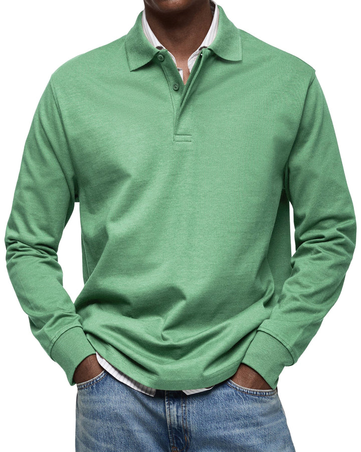 Percy | Men's Long-Sleeve Polo Shirt, Tailored Smart Polo | Bella Blue