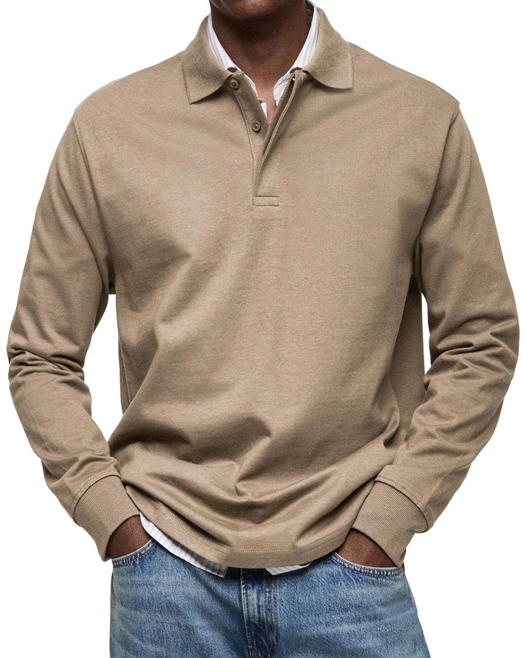 Percy | Men's Long-Sleeve Polo Shirt, Tailored Smart Polo | Bella Blue
