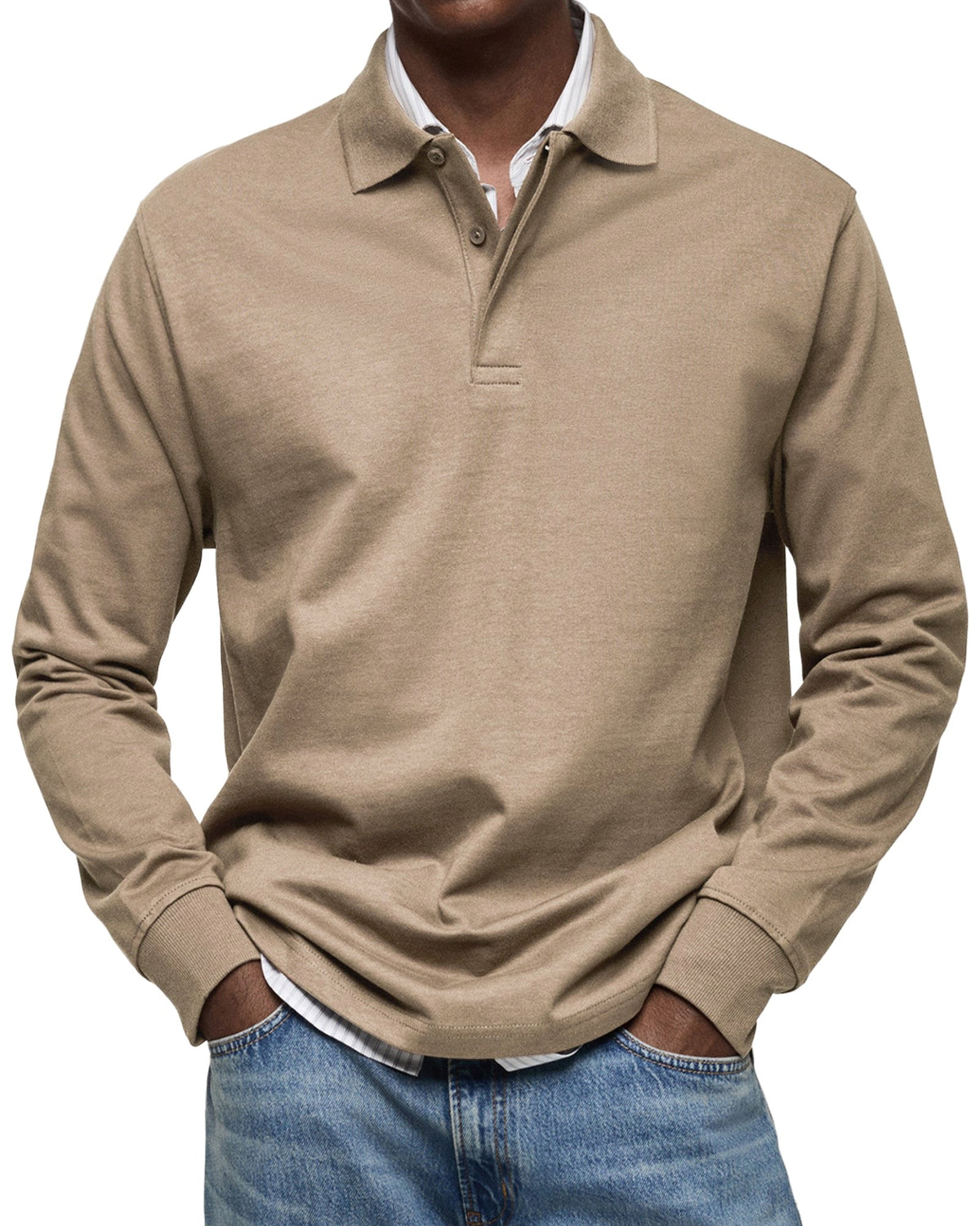 Percy | Men's Long-Sleeve Polo Shirt, Tailored Smart Polo | Bella Blue