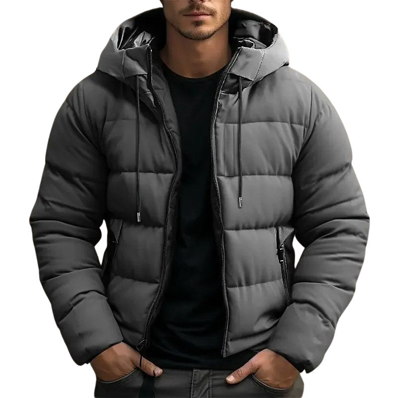 Philip | Men's Hooded Quilted Puffer Jacket, Padded Autumn Coat | Bella Blue | Gray