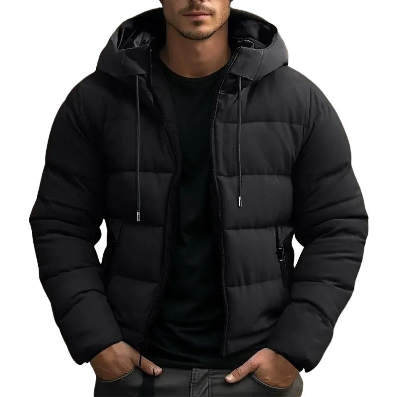 Philip | Men's Hooded Quilted Puffer Jacket, Padded Autumn Coat | Bella Blue | Black