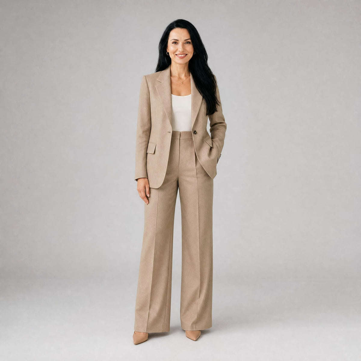 Phoebe | Women's Tailored Blazer and Wide-Leg Trousers Two-Piece Suit | Bella Blue
