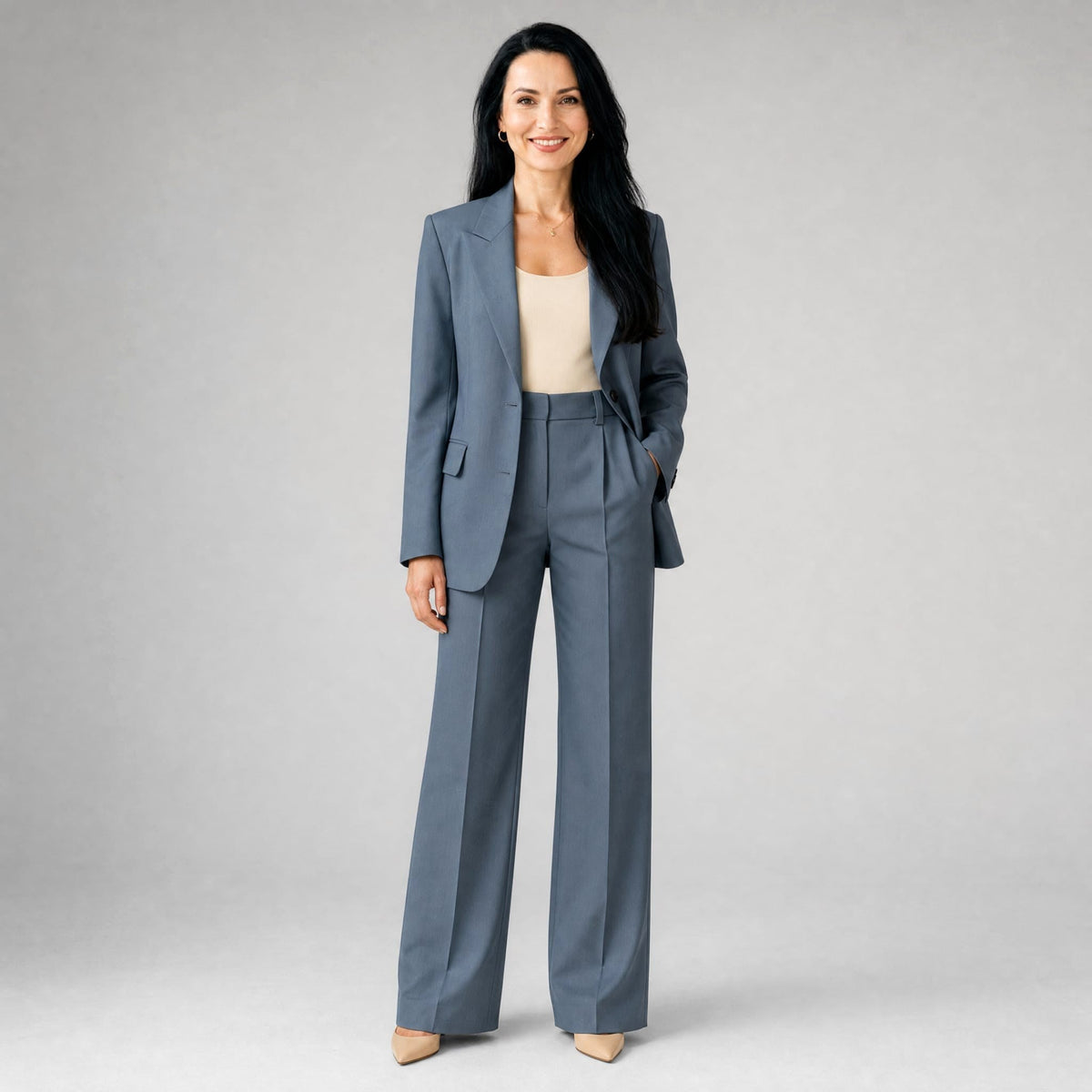 Phoebe | Women's Tailored Blazer and Wide-Leg Trousers Two-Piece Suit | Bella Blue