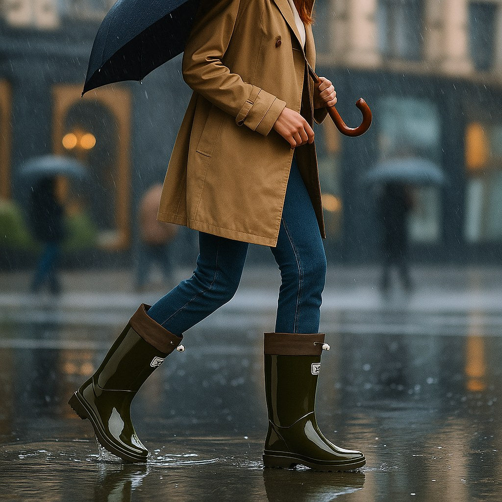 Phoebe | Women's Waterproof Rubber Boots, Adjustable Lace Rain Boots | Bella Blue