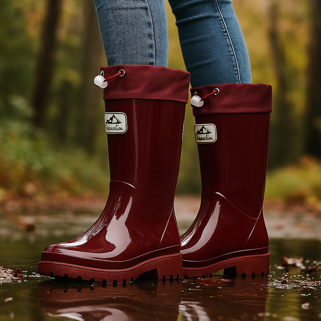 Phoebe | Women's Waterproof Rubber Boots, Adjustable Lace Rain Boots | Bella Blue