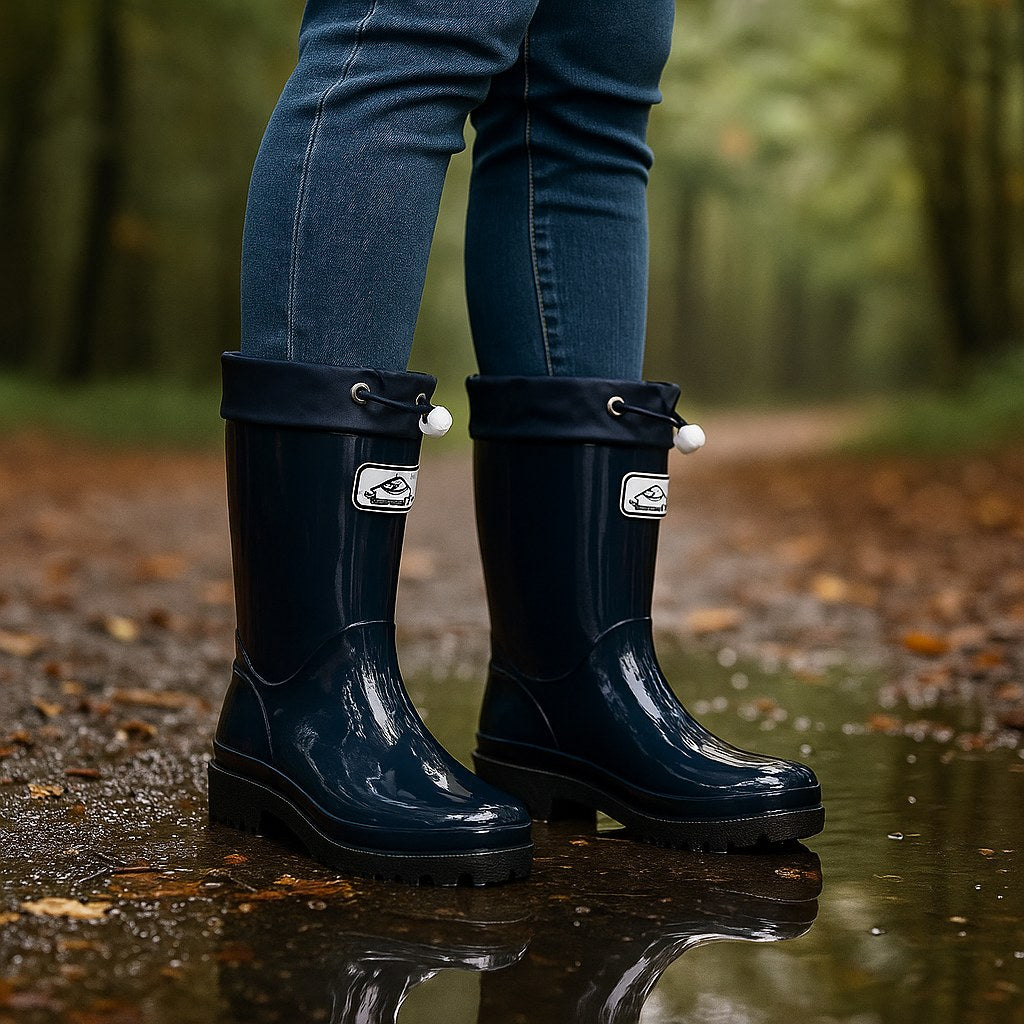 Phoebe | Women's Waterproof Rubber Boots, Adjustable Lace Rain Boots | Bella Blue