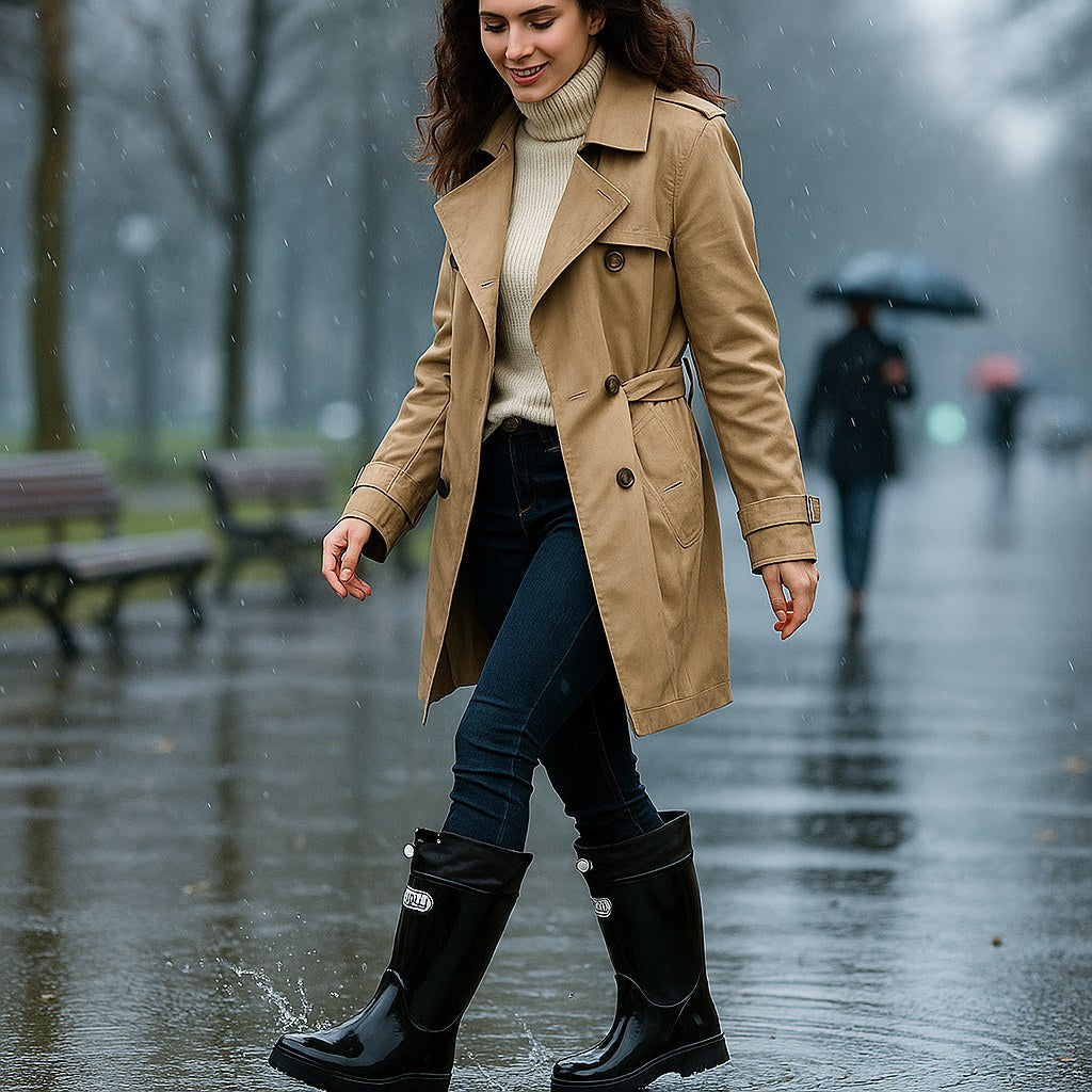 Phoebe | Women's Waterproof Rubber Boots, Adjustable Lace Rain Boots | Bella Blue