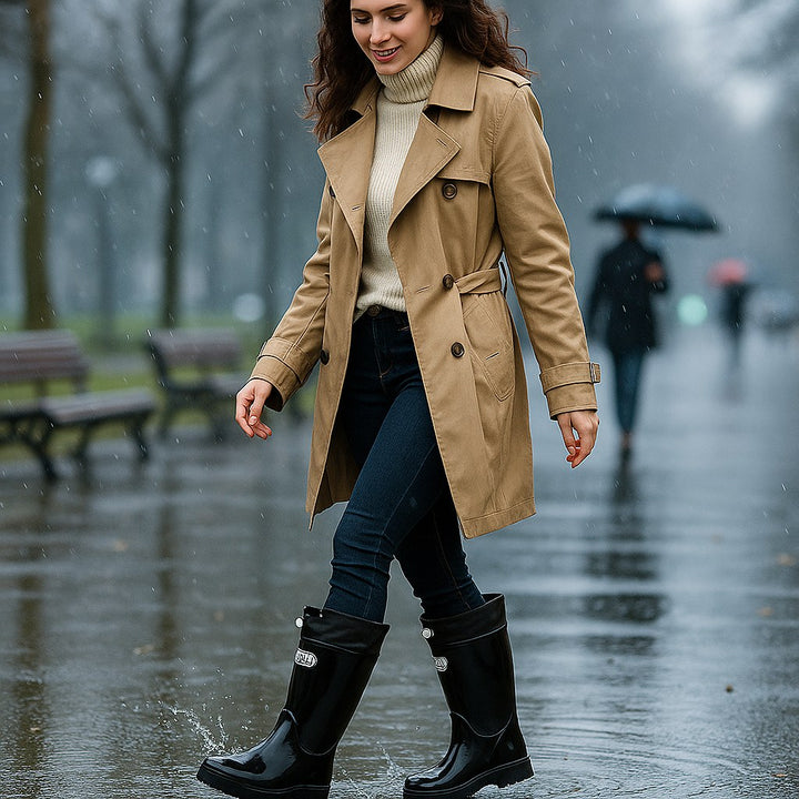 Phoebe | Women's Waterproof Rubber Boots, Adjustable Lace Rain Boots | Bella Blue