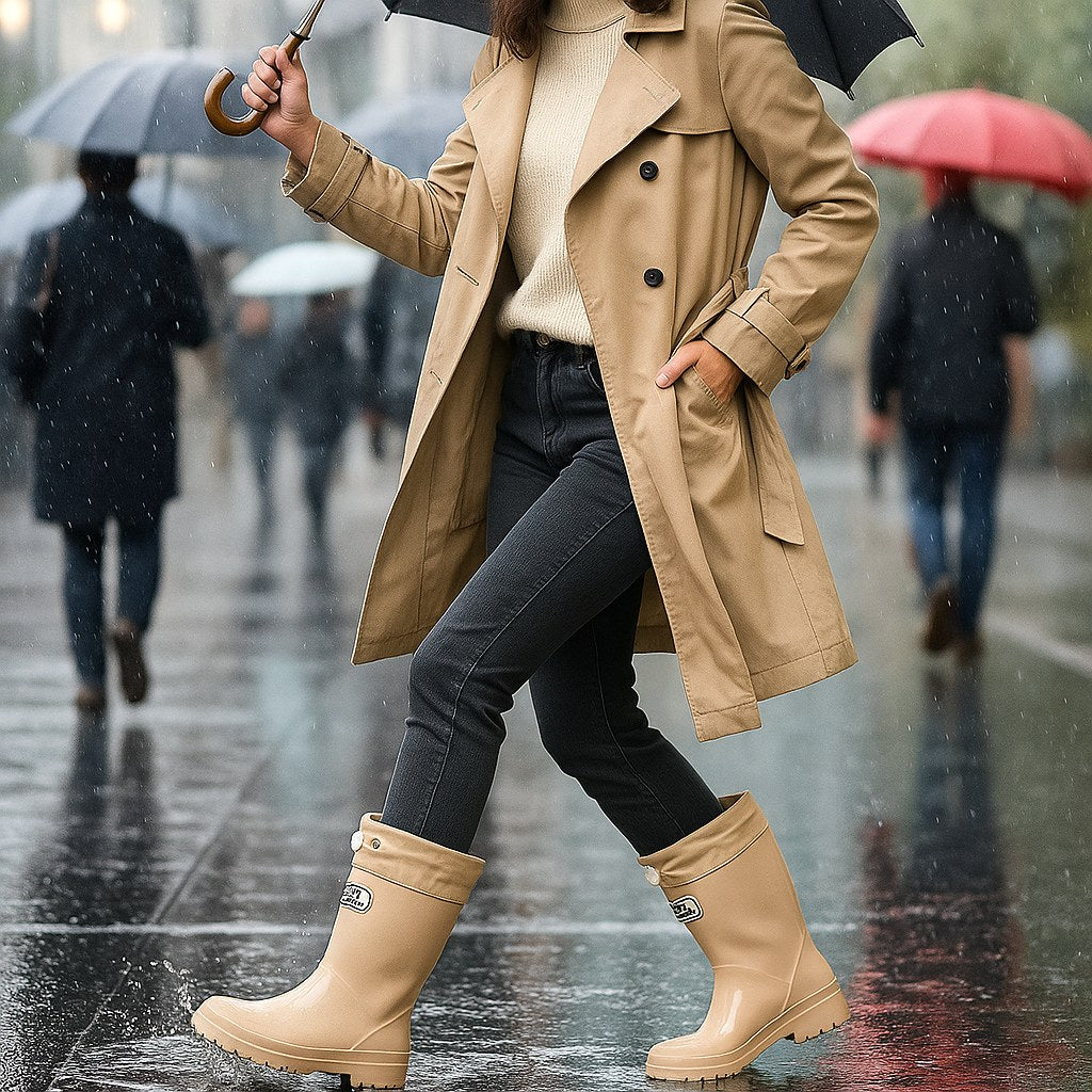 Phoebe | Women's Waterproof Rubber Boots, Adjustable Lace Rain Boots | Bella Blue