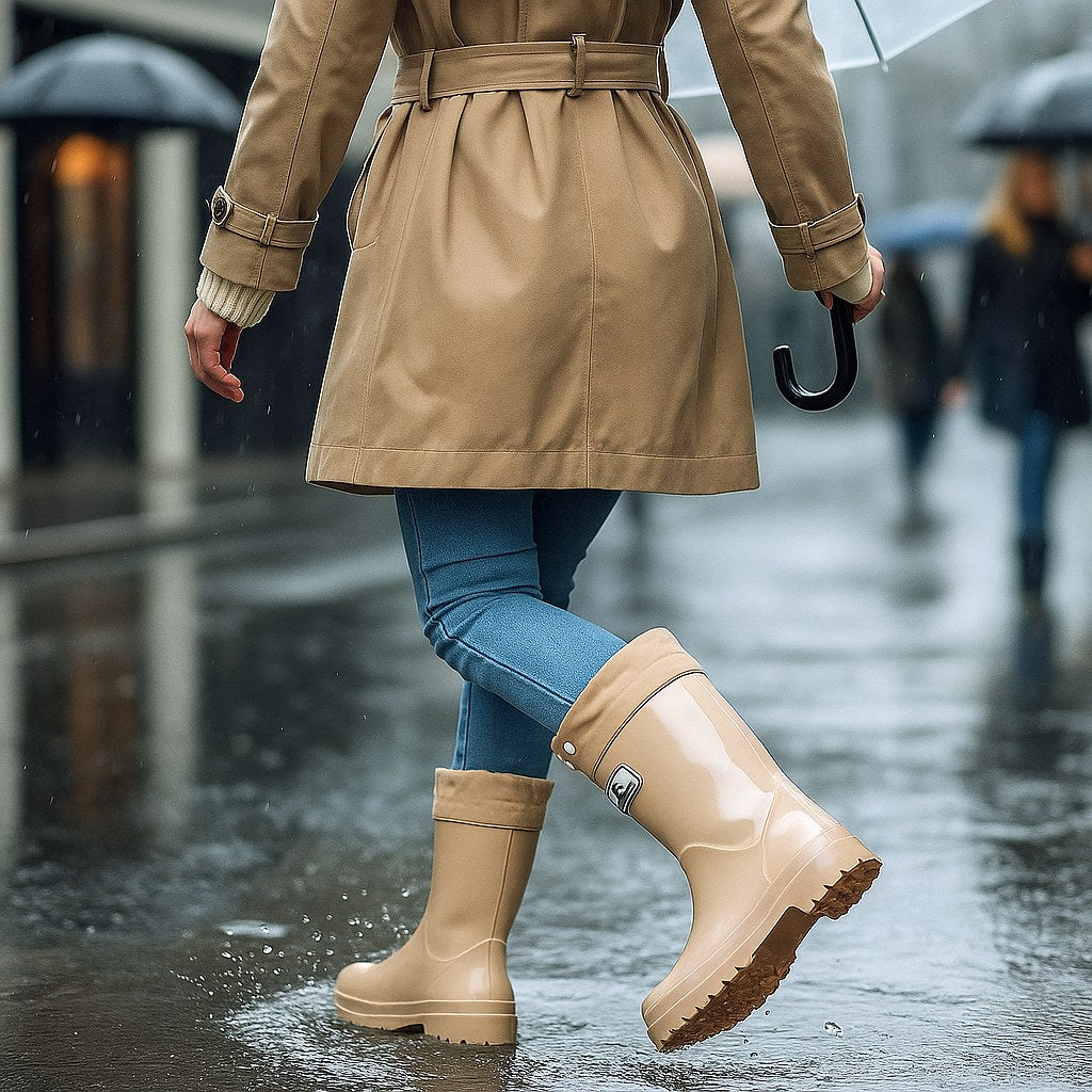 Phoebe | Women's Waterproof Rubber Boots, Adjustable Lace Rain Boots | Bella Blue