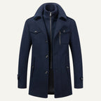 Preston | Men's Double Collar Wool Trench Coat, Tailored Business Coat | Bella Blue | Navy Blue