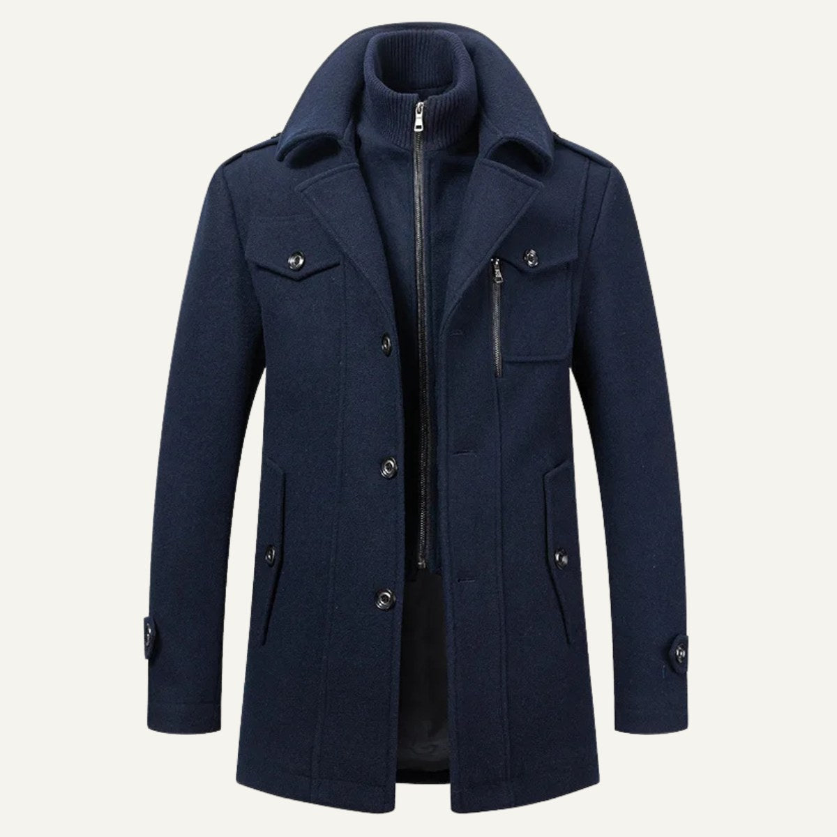 Preston | Men's Double Collar Wool Trench Coat, Tailored Business Coat | Bella Blue | Navy Blue