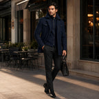 Preston | Men's Double Collar Wool Trench Coat, Tailored Business Coat | Bella Blue