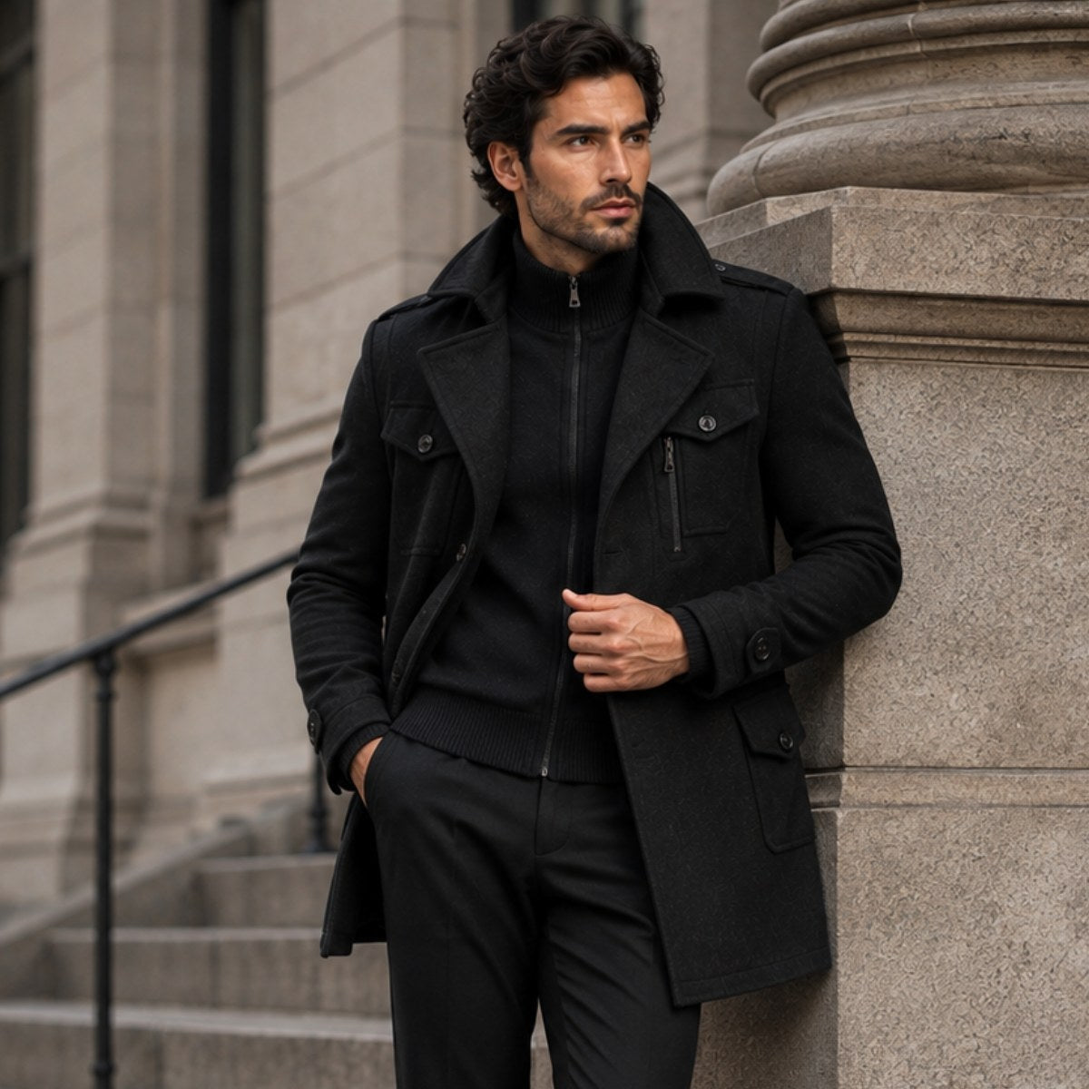 Preston | Men's Double Collar Wool Trench Coat, Tailored Business Coat | Bella Blue