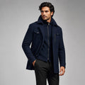Preston | Men's Double Collar Wool Trench Coat, Tailored Business Coat | Bella Blue | Black