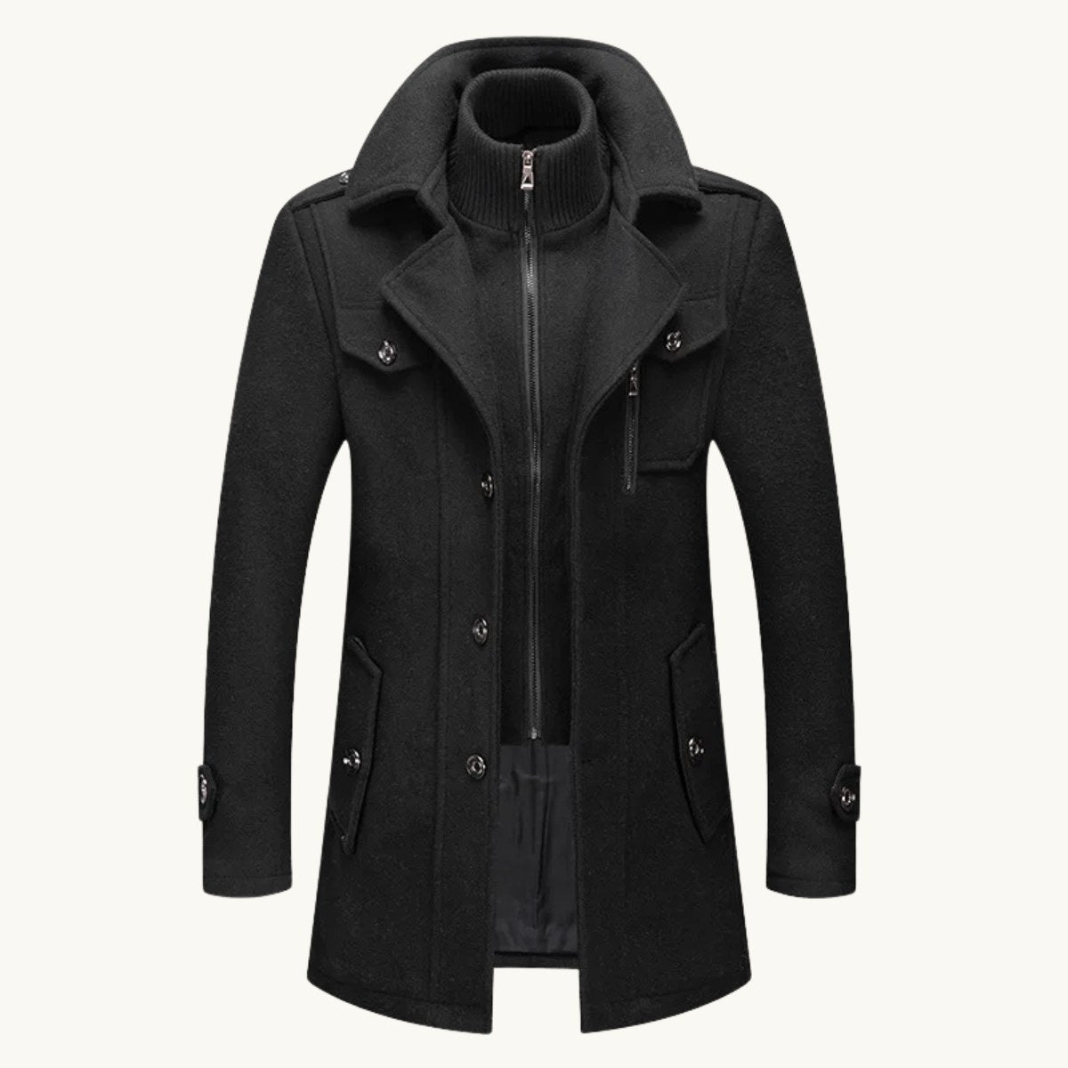 Preston | Men's Double Collar Wool Trench Coat, Tailored Business Coat | Bella Blue | Khaki