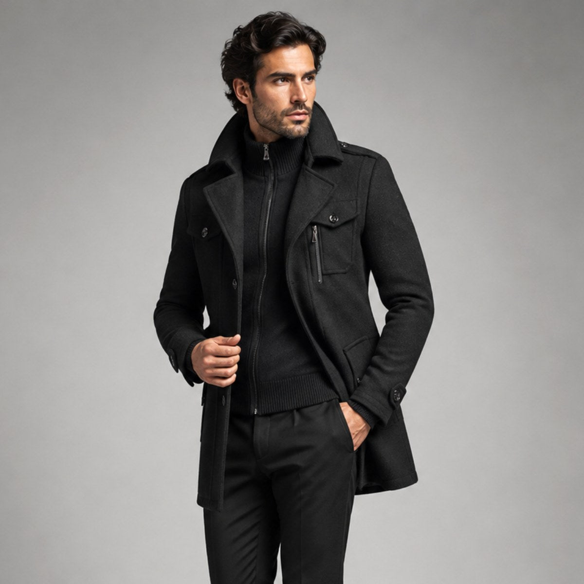Preston | Men's Double Collar Wool Trench Coat, Tailored Business Coat | Bella Blue
