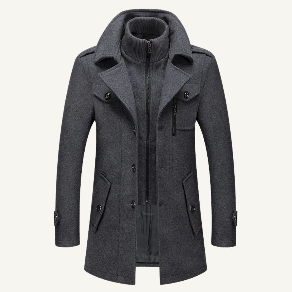 Preston | Men's Double Collar Wool Trench Coat, Tailored Business Coat | Bella Blue