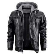 Reginald | Men's Leather Hooded Winter Coat, Slim-Fit Autumn Coat