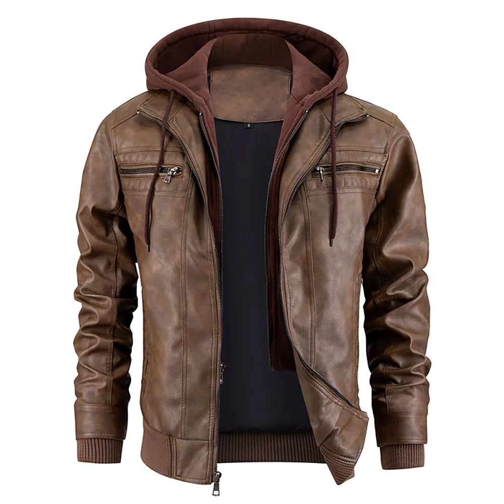 Reginald | Women's Leather Hooded Winter Coat, Slim-Fit Autumn Coat | Bella Blue