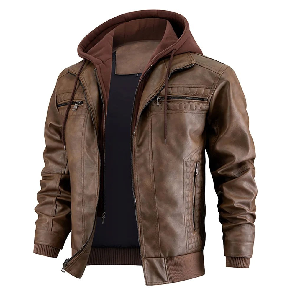 Reginald | Women's Leather Hooded Winter Coat, Slim-Fit Autumn Coat | Bella Blue