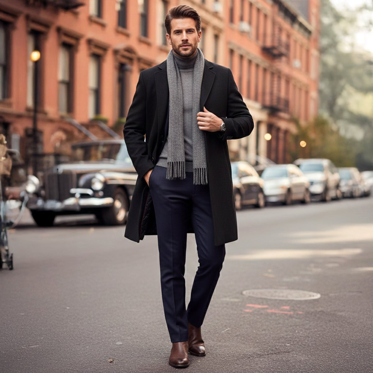 Reid | Men's Tailored Long Coat, Smart Winter Coat | Bella Blue