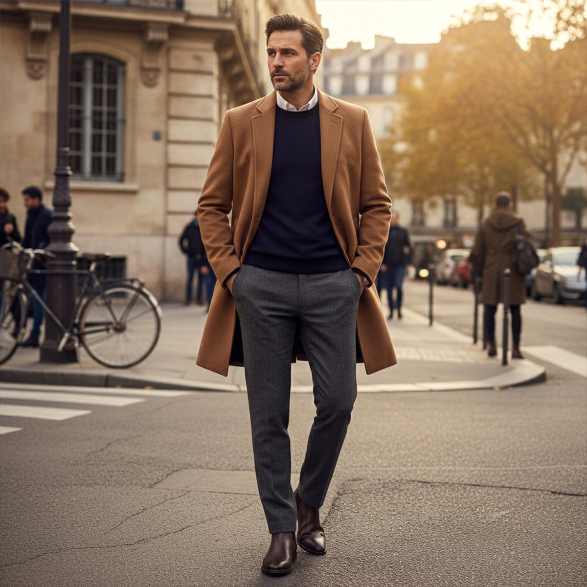 Reid | Men's Tailored Long Coat, Smart Winter Coat | Bella Blue