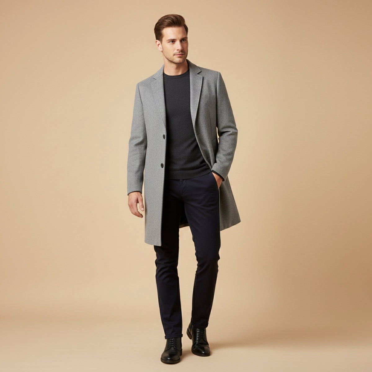 Reid | Men's Tailored Long Coat, Smart Winter Coat | Bella Blue