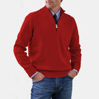 Reinhard | Men's Zip Jumper with Light Warmth, Elegant Knit Jumper | Bella Blue | Red