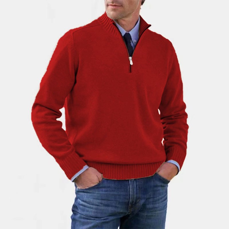Reinhard | Men's Zip Jumper with Light Warmth, Elegant Knit Jumper | Bella Blue | Red