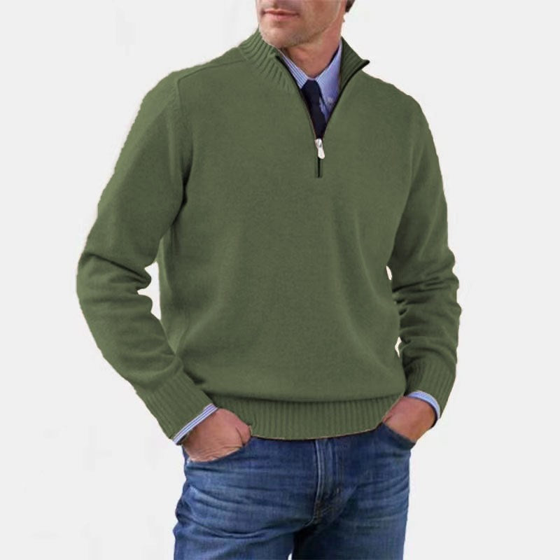 Reinhard | Men's Zip Jumper with Light Warmth, Elegant Knit Jumper | Bella Blue | Grey