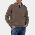 Reinhard | Men's Zip Jumper with Light Warmth, Elegant Knit Jumper | Bella Blue | Grey
