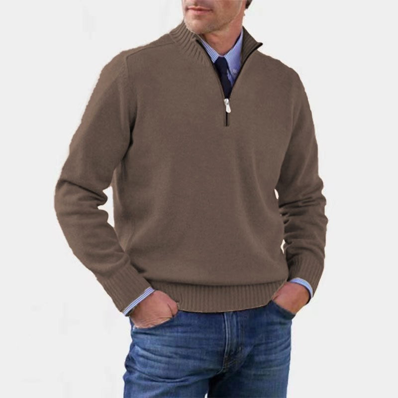 Reinhard | Men's Zip Jumper with Light Warmth, Elegant Knit Jumper | Bella Blue | Grey