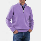Reinhard | Men's Zip Jumper with Light Warmth, Elegant Knit Jumper | Bella Blue | Grey