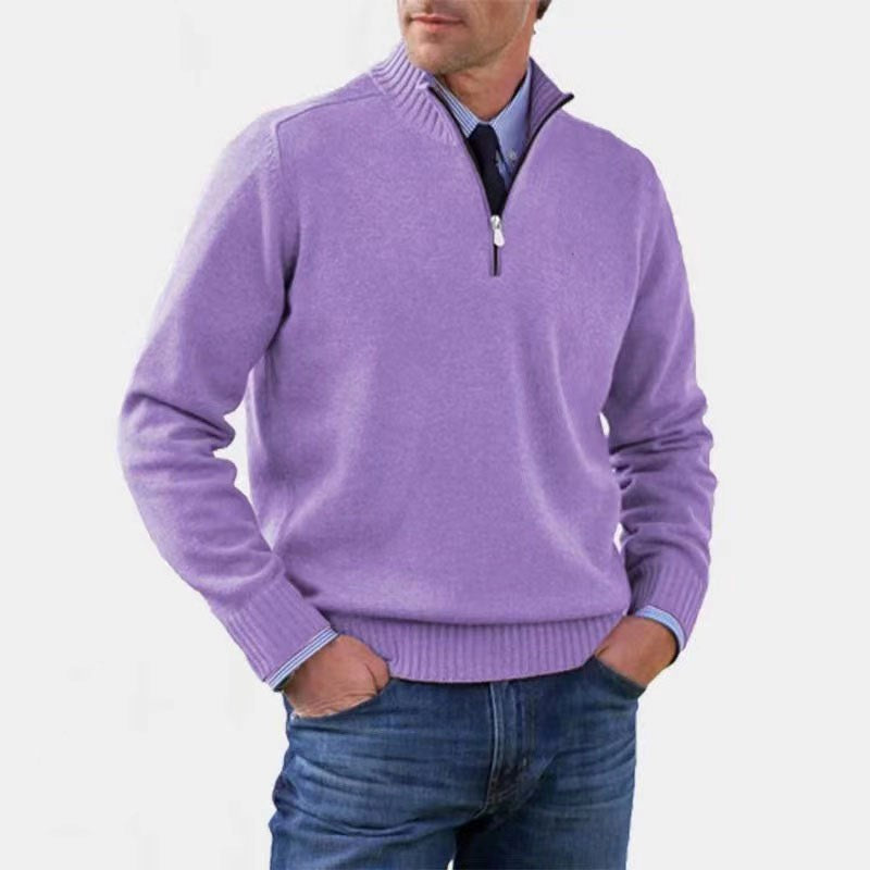 Reinhard | Men's Zip Jumper with Light Warmth, Elegant Knit Jumper | Bella Blue | Grey
