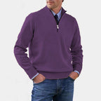 Reinhard | Men's Zip Jumper with Light Warmth, Elegant Knit Jumper | Bella Blue | Black