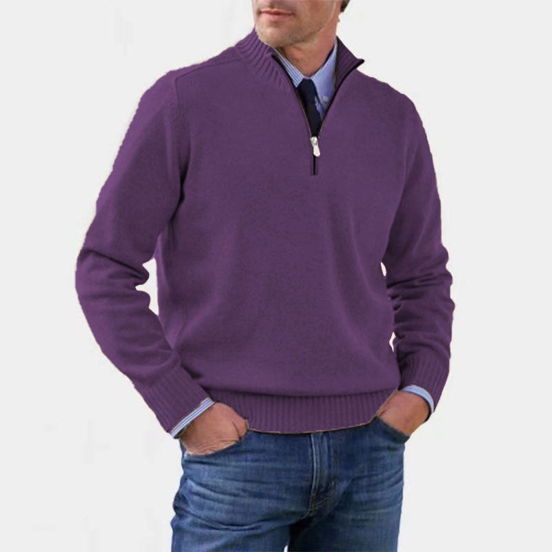 Reinhard | Men's Zip Jumper with Light Warmth, Elegant Knit Jumper | Bella Blue | Black