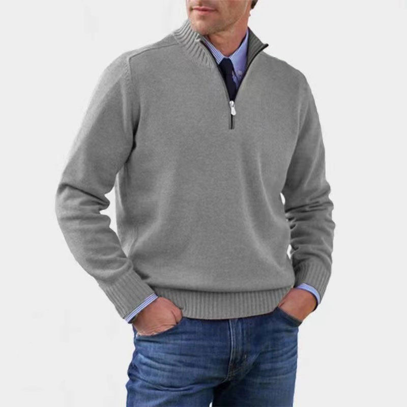 Reinhard | Men's Zip Jumper with Light Warmth, Elegant Knit Jumper | Bella Blue | Red