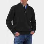 Reinhard | Men's Zip Jumper with Light Warmth, Elegant Knit Jumper | Bella Blue | Red