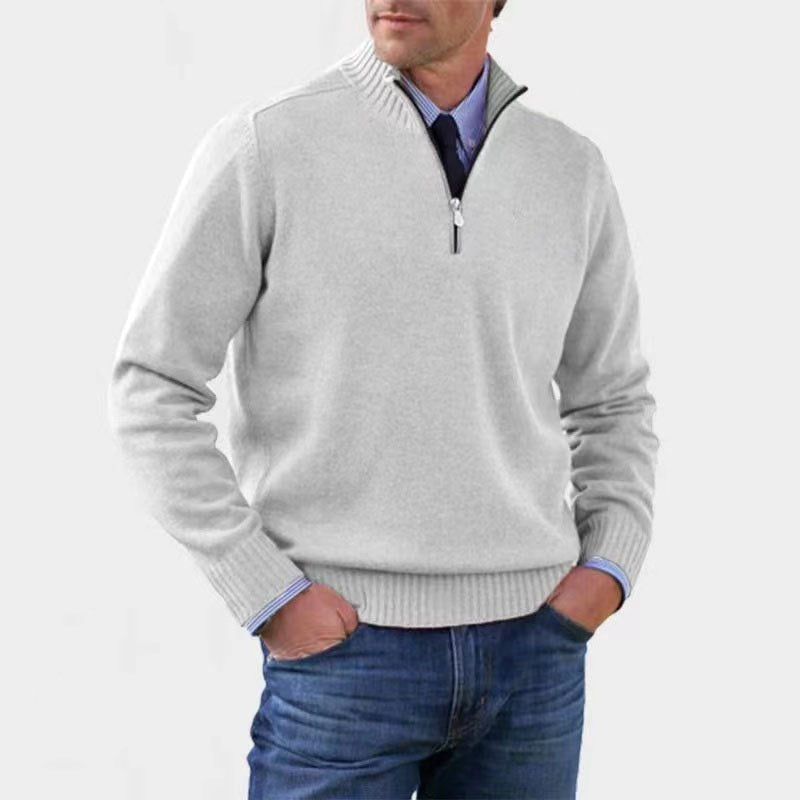 Reinhard | Men's Zip Jumper with Light Warmth, Elegant Knit Jumper | Bella Blue | Red
