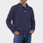 Reinhard | Men's Zip Jumper with Light Warmth, Elegant Knit Jumper | Bella Blue | Red