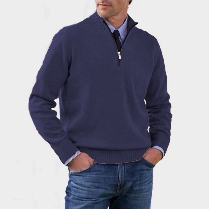 Reinhard | Men's Zip Jumper with Light Warmth, Elegant Knit Jumper | Bella Blue | Red