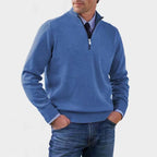 Reinhard | Men's Zip Jumper with Light Warmth, Elegant Knit Jumper | Bella Blue | Red