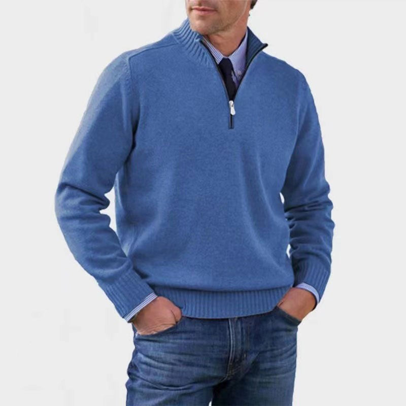 Reinhard | Men's Zip Jumper with Light Warmth, Elegant Knit Jumper | Bella Blue | Red
