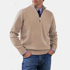Reinhard | Men's Zip Jumper with Light Warmth, Elegant Knit Jumper | Bella Blue | Grey