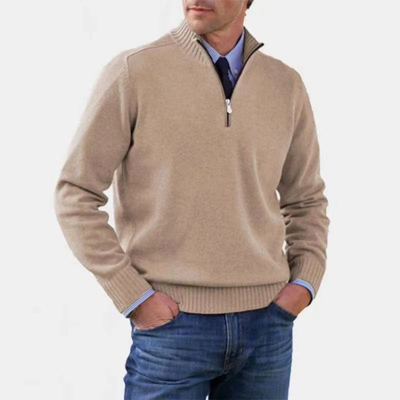 Reinhard | Men's Zip Jumper with Light Warmth, Elegant Knit Jumper | Bella Blue | Grey